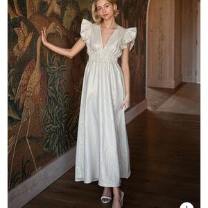 Sail to Sable GOLD V-NECK FLUTTER SLEEVE MAXI DRESS size small